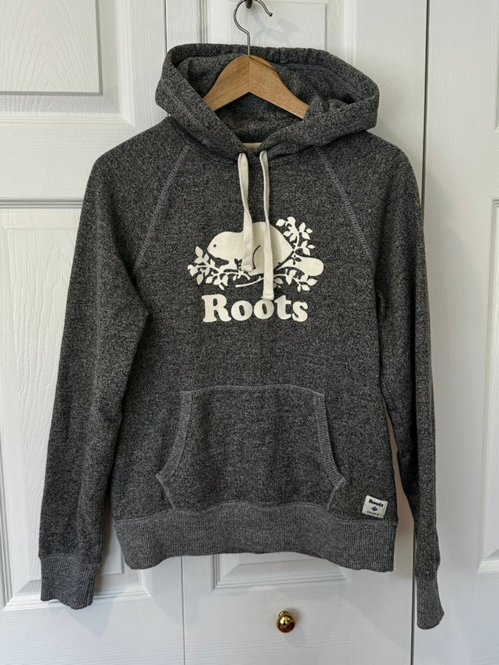 Roots Grey Beaver Logo Pullover Hoodie Sweatshirt S